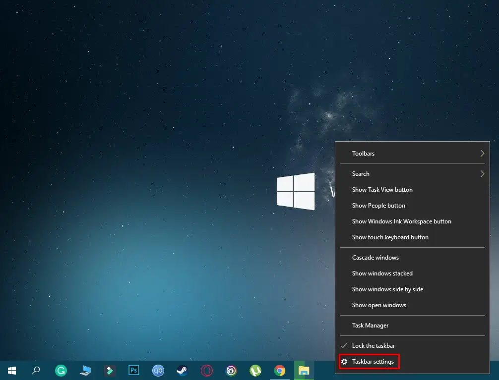 Select Taskbar Settings by right-click on it