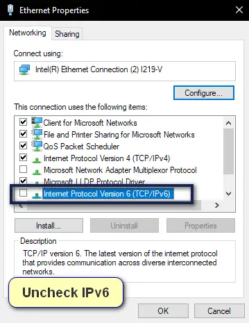 Disabling IPv6 - Windows