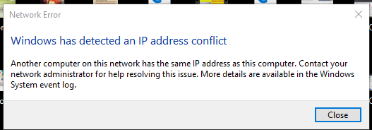 Windows has detected an IP Address Conflict in Windows 7 and 8