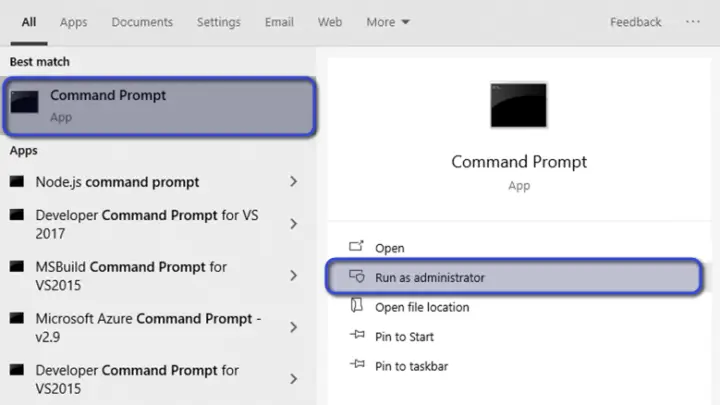 command prompt, admin, Windows 10