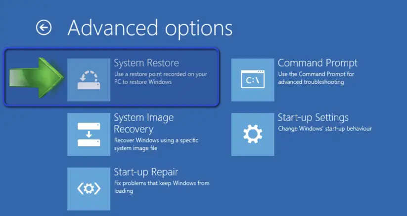 System Restore in Recovery Environment to solve "Something happened and your PIN isn't available"