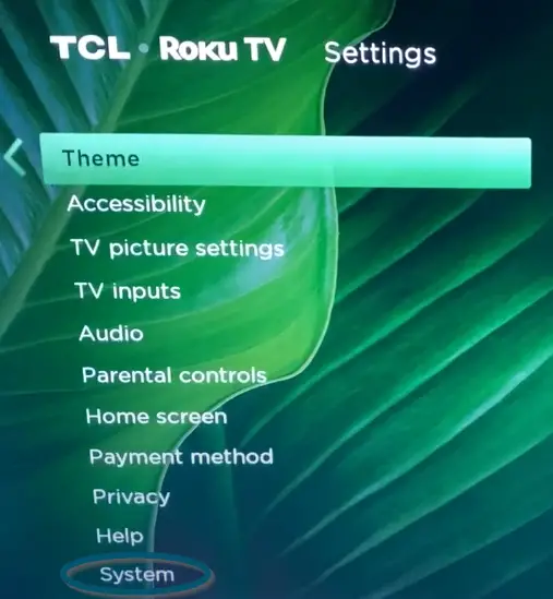 Opening the ‘System’ option inside the ‘Settings’ window to fix Roku Error Code 009
