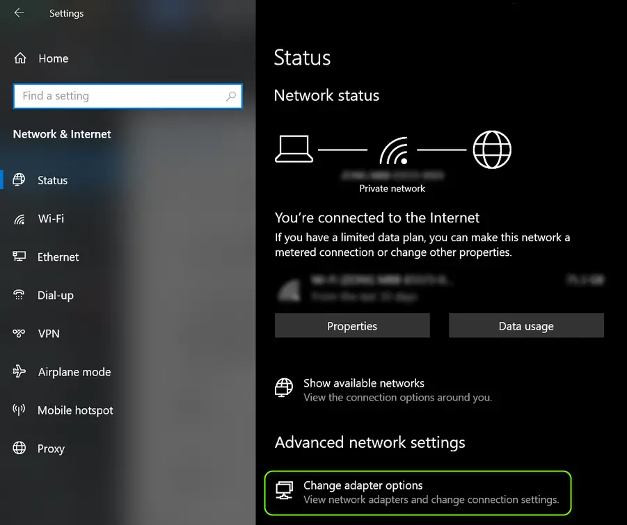 Change adapter settings - Network Connections