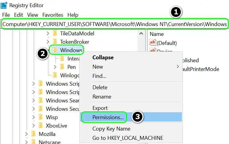 Open Permissions of the Windows Key