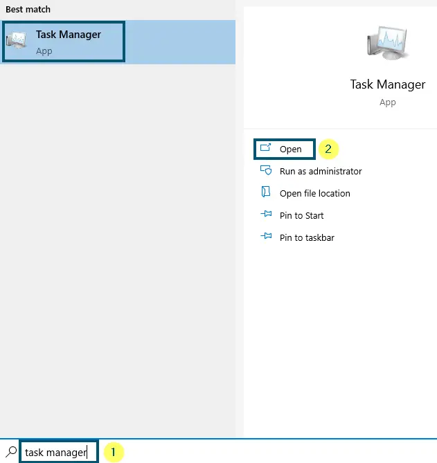 Opening 'Task Manager' via 'Start menu'