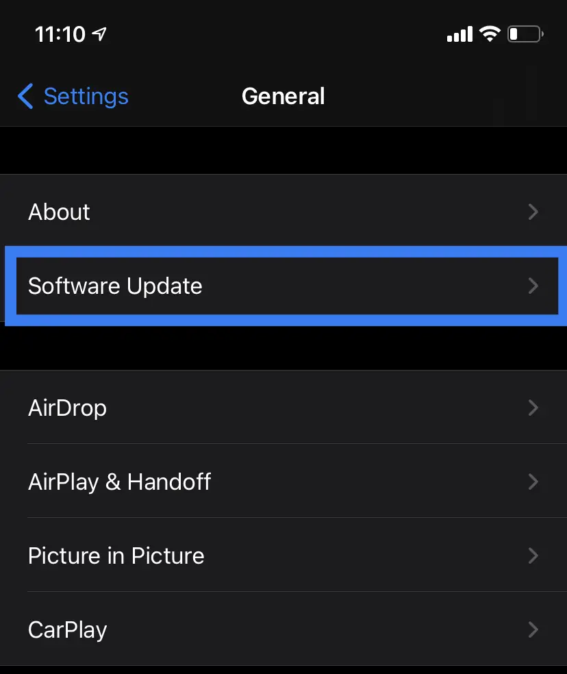 Software update - iPhone settings