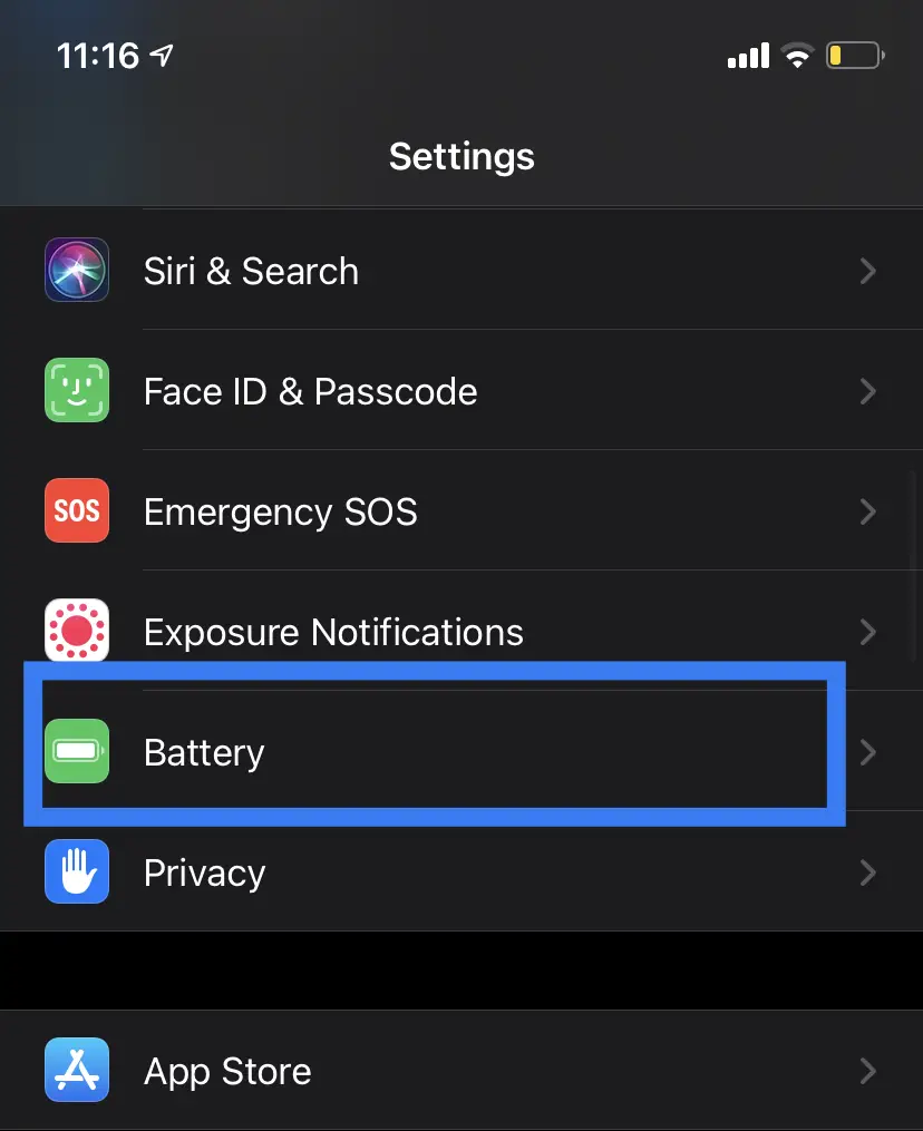 Battery settings - iPhone