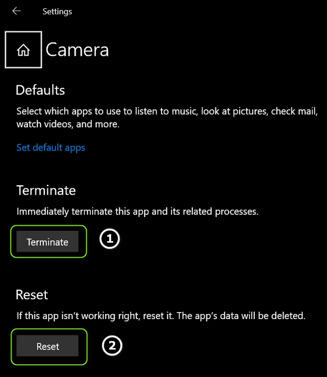 Resetting Camera in Windows 10
