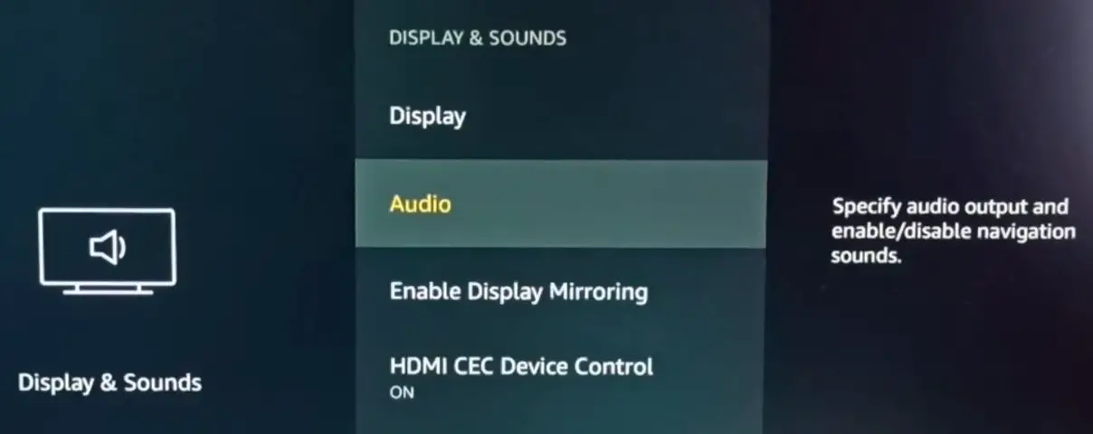 Opening Audio in the Display & Sounds Settings of Firestick