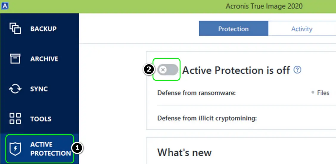 Disabling Active Protection of Acronis True Image