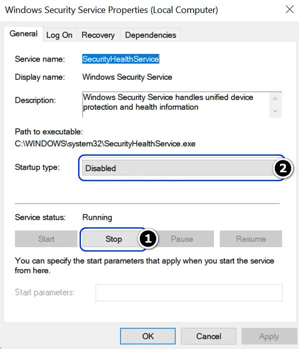 Disabling Security Service - Windows Services