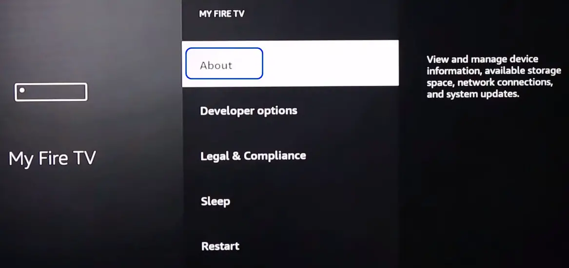Opening About in My Fire TV of Firestick