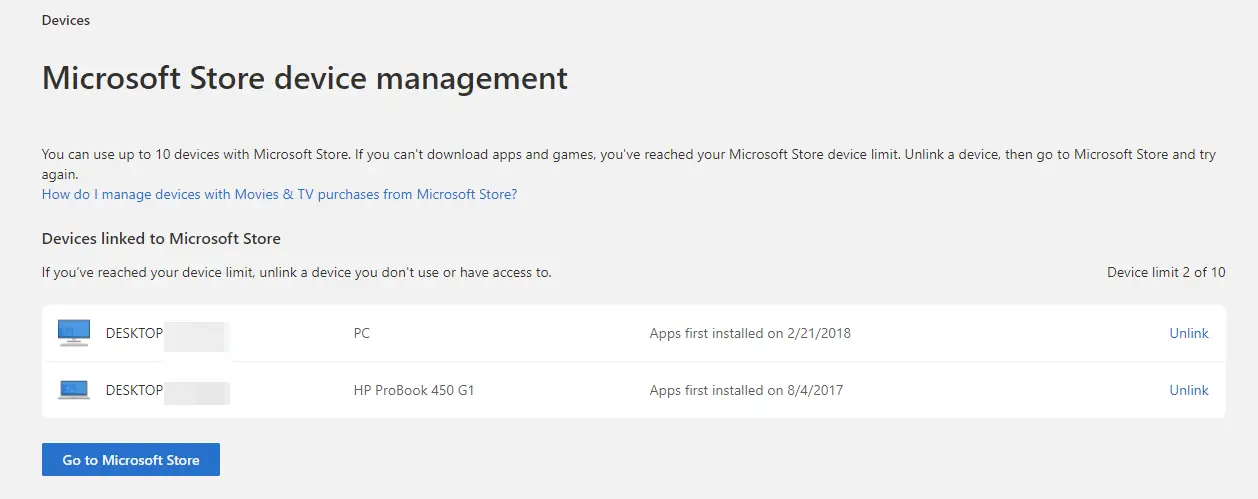 Removing Device from Microsoft Store