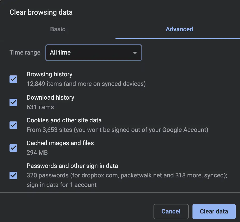 Clearing Browsing Data in Chrome