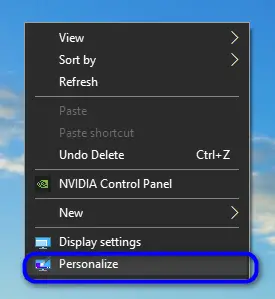 Clicking Personalize in Windows Desktop