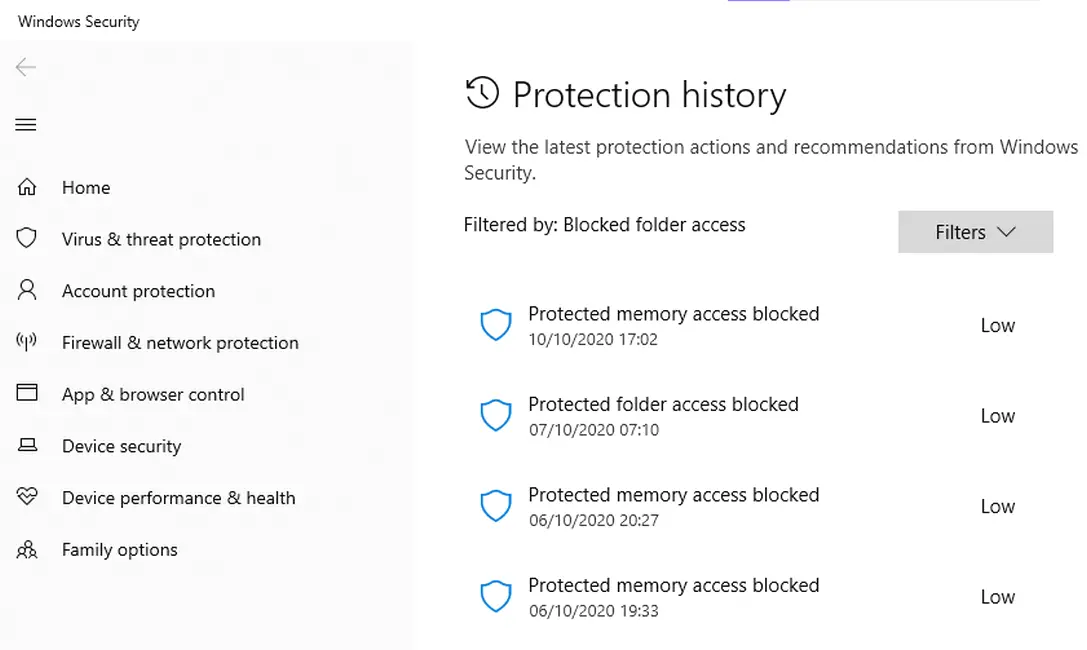 Protected Memory Access Blocked Prompt in Windows Security