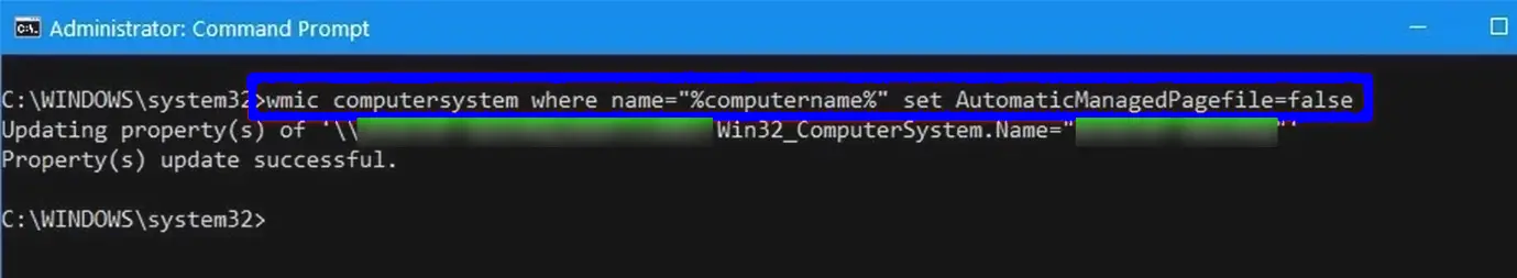 Disabling Automatic Page File Through the Command Prompt