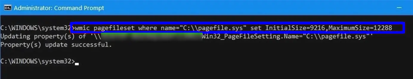 Setting the Custom Size of the Page File Through the Command Prompt