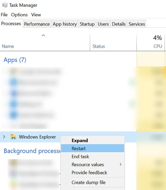 Restarting Windows Explorer so you can Remove White Line
