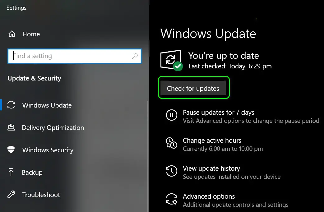 Clicking 'Check for updates' to Remove White Line Underneath Taskbar