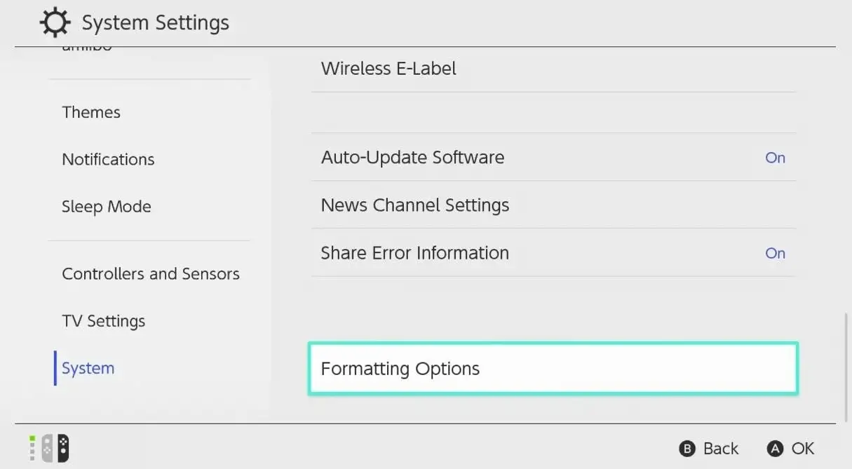Formatting options in Switch