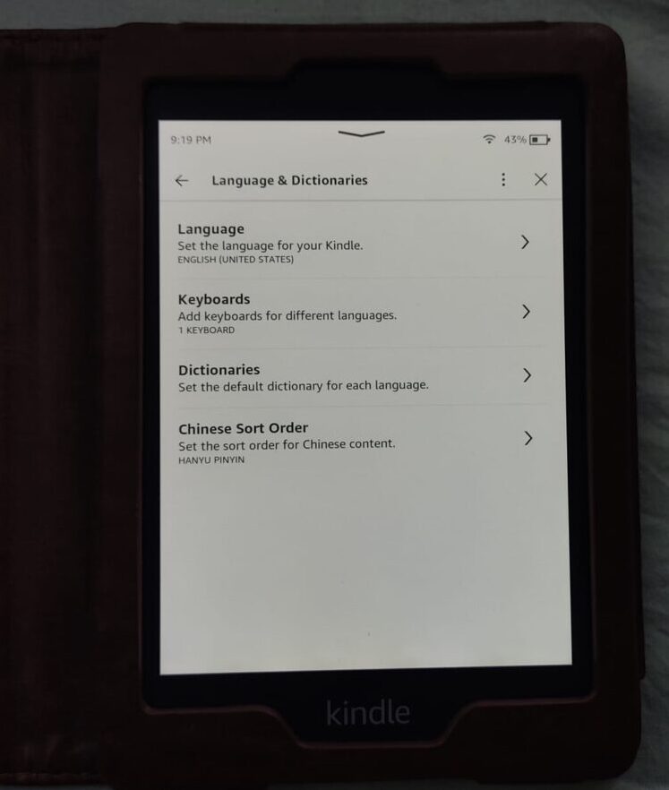 Language options in Kindle