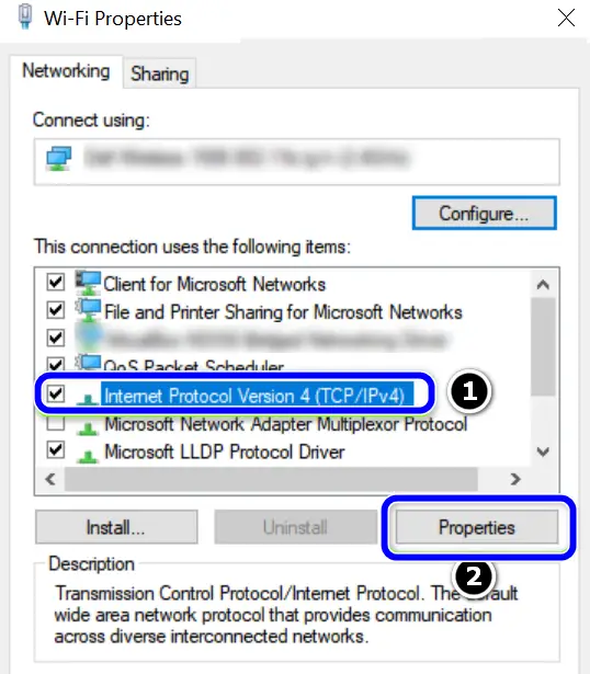 Open Properties of Internet Protocol Version 4 (TCP IPv4)