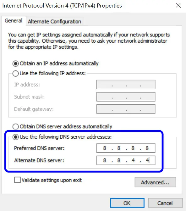 Changing the DNS Server 