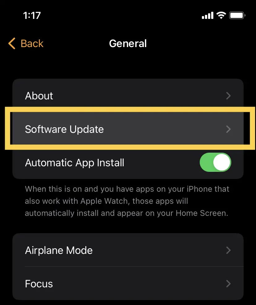 Checking for Software Update in Apple Watch App