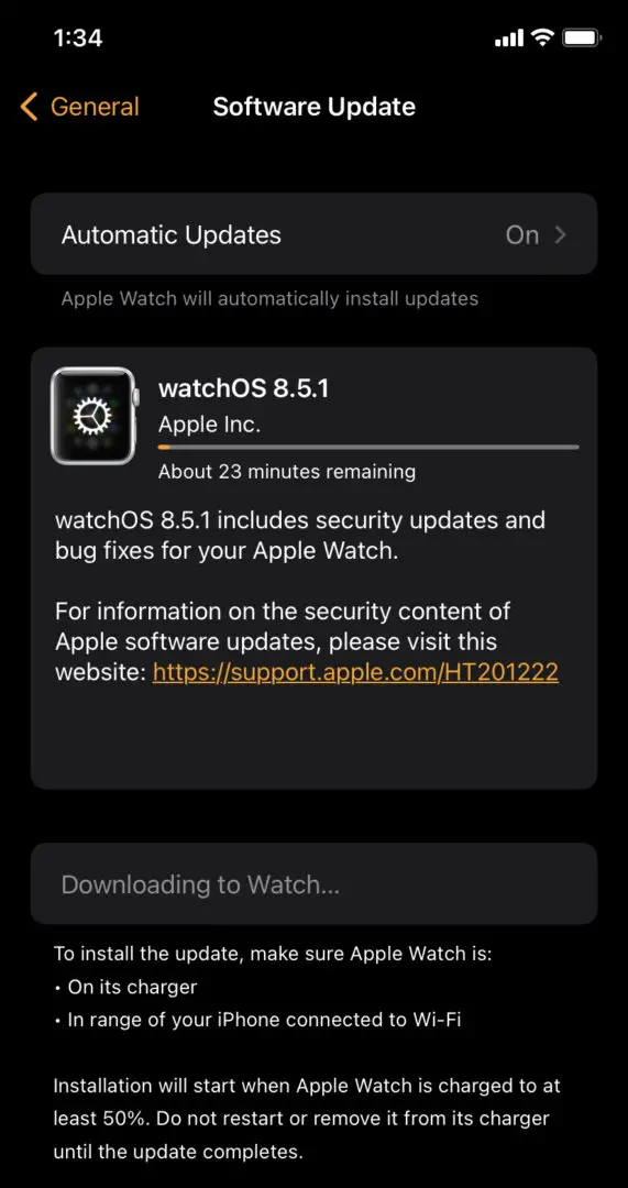 Downloading Software Updates for Watch