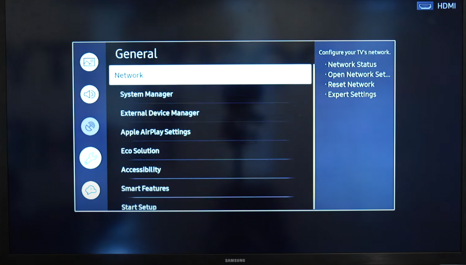 Opening Network Settings on Samsung TV