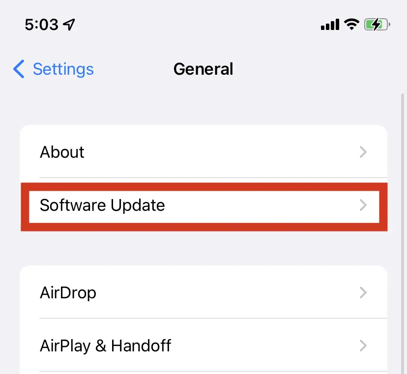 Software update option - iPhone