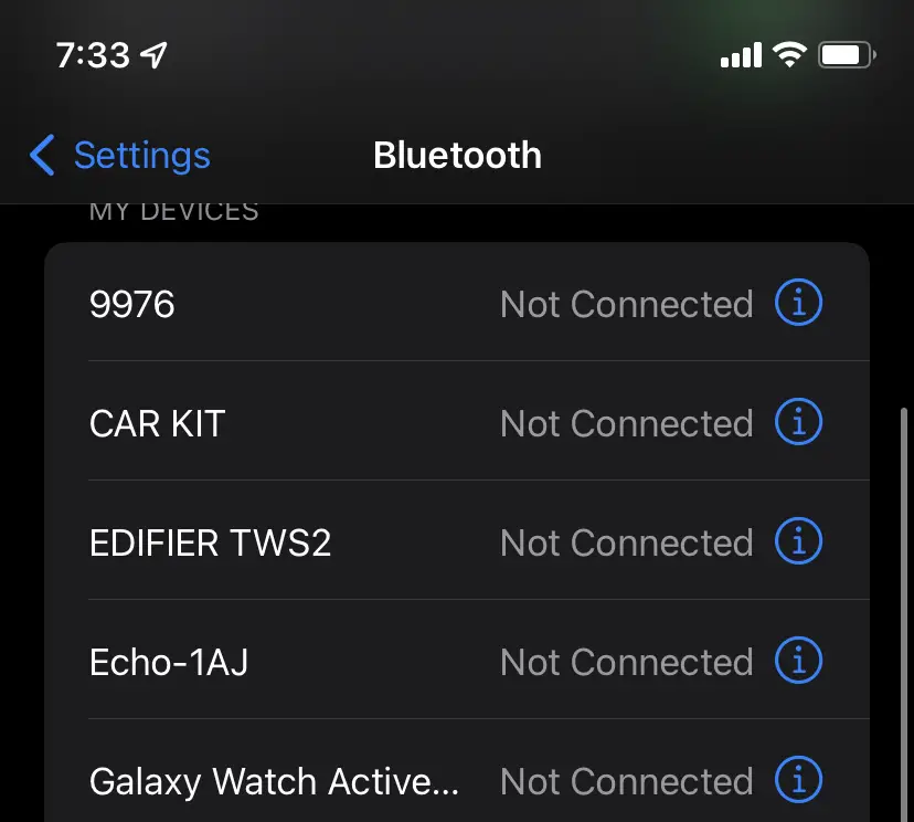 Bluetooth Devices list