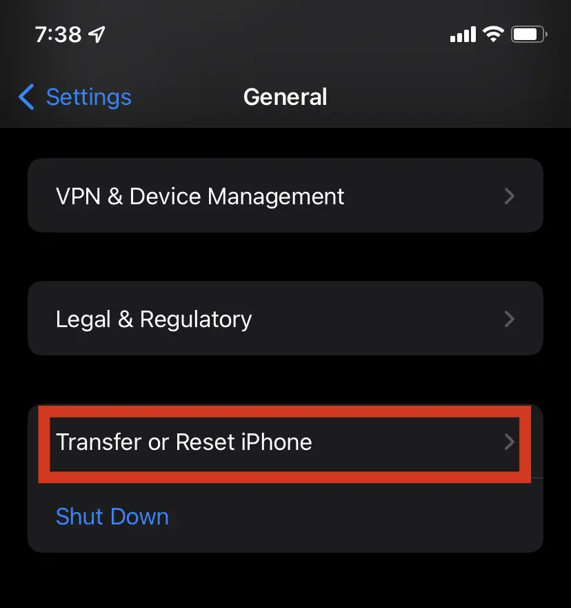 Transfer or Reset iPhone Settings