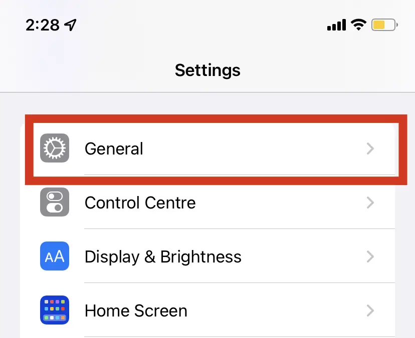 General settings in iPhone