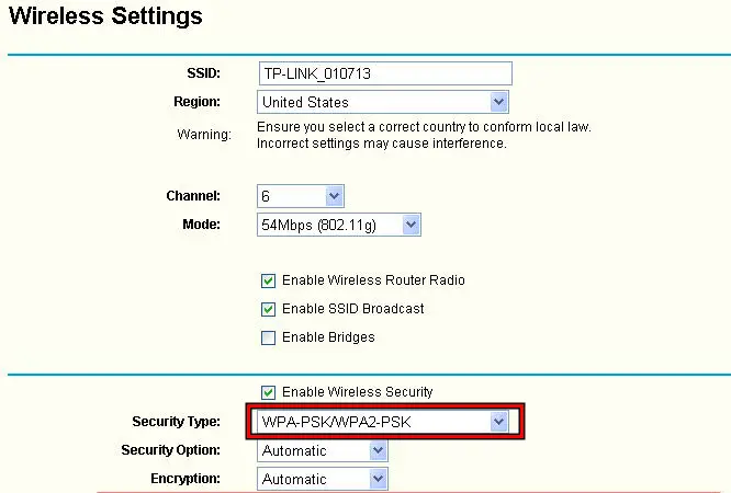 Change the Wi-Fi Security Type to WPA-PSK/WPA2-PSK