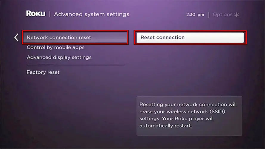 Resetting the connection on Roku to eradicate Roku not Connecting to WIFI error. 