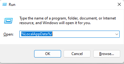 Open LocalAppData Folder Through the Run Command Box