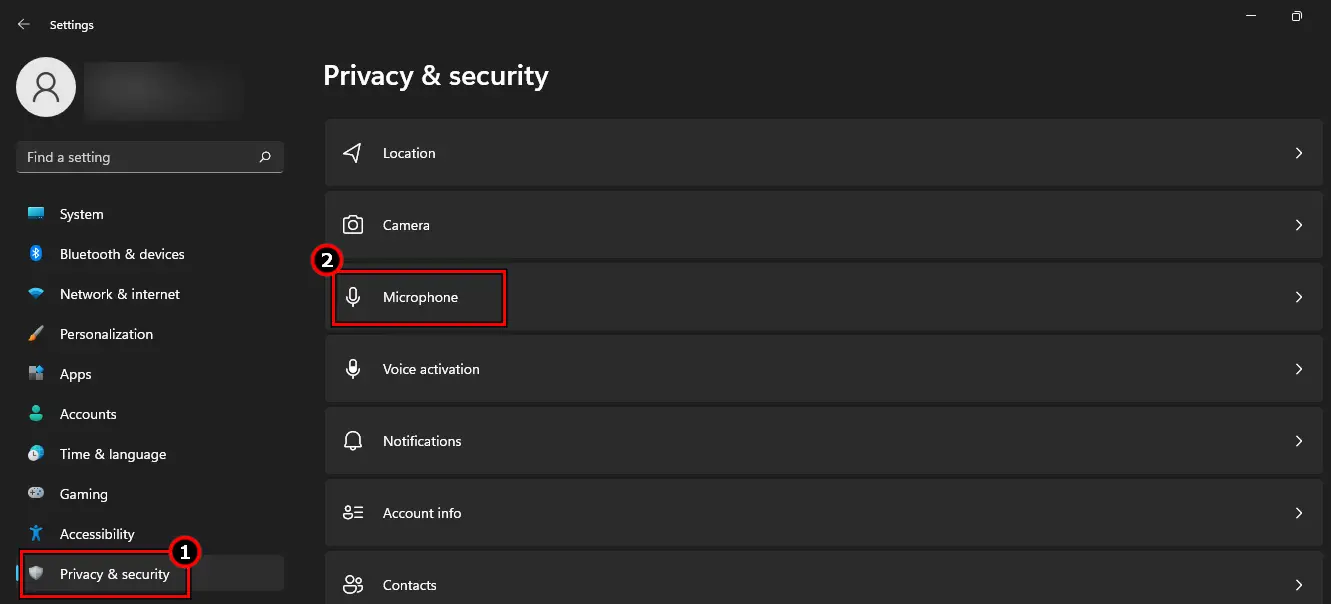 Open the Microphone in the Privacy & Security Windows Settings to fix Discord Mic not working