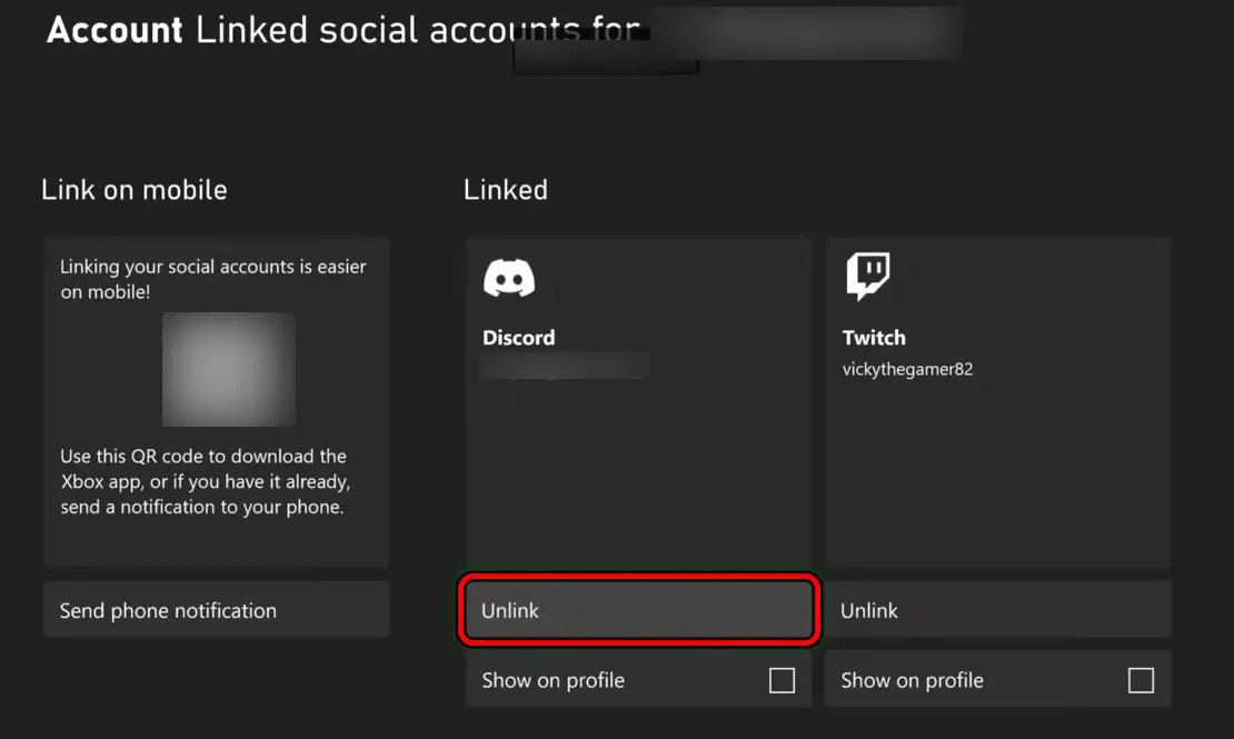 Unlink the Discord Account on the Xbox
