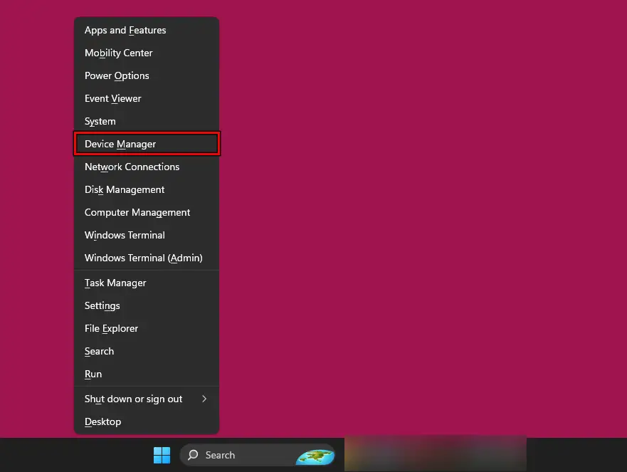 Open Device Manager Through the Quick Access Menu