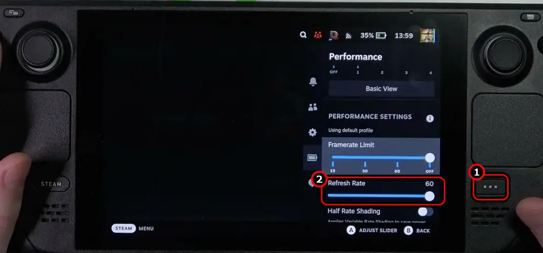 Change the Refresh Rate to 60 in the Steam Deck Performance Settings