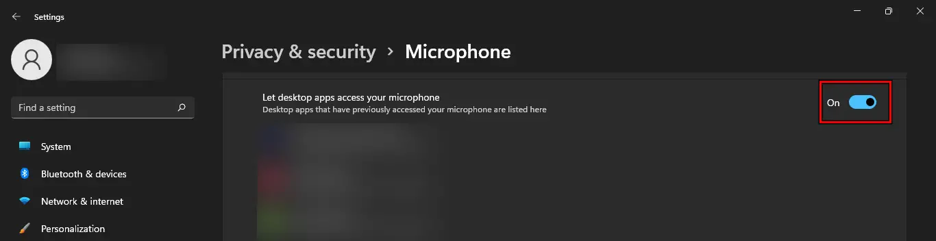 Enable Let Desktop Apps Access Your Microphone to solve Discord Mic not working