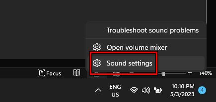 Open Sound Settings Through the System's Tray