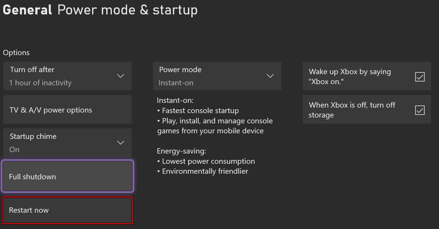 Restart Xbox from the Power Options