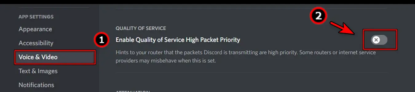 Disable QoS in the Discord Voice & Video Settings