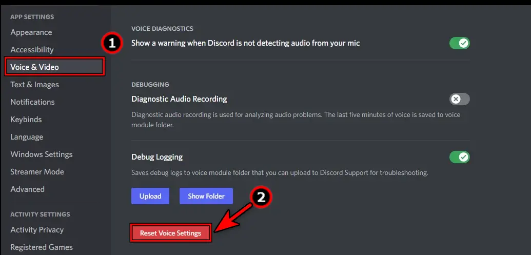 Reset the Voice Settings of the Discord App