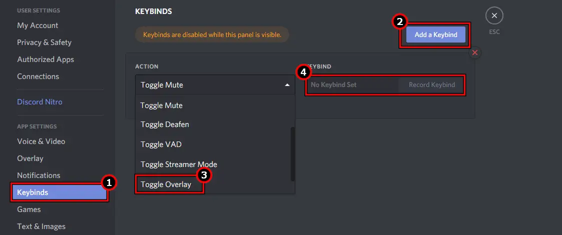 Add a Keybind to Toggle Overlay in the Discord's Keyboard Settings