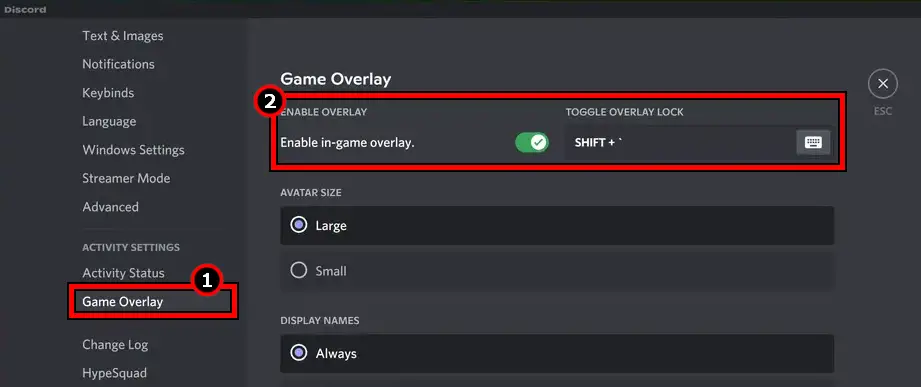 Disable and Enable Game Overlay in Discord