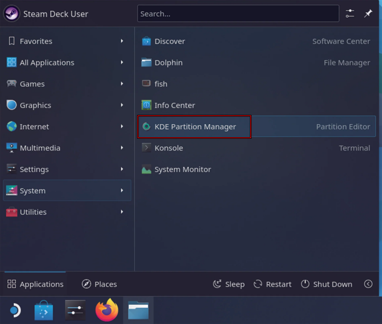 Open KDE Partition Manager on the Steam Deck